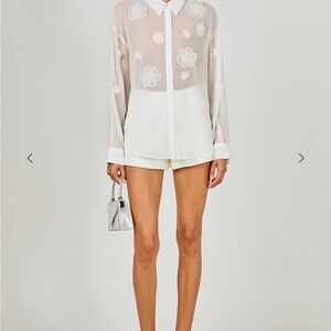 Endless Rose Sheer White Floral Appliqué Button-Up Blouse